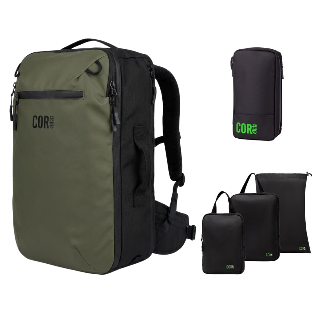 Carry On Travel Backpack Bundle | Island Hopper Travel Backpack with Toiletry Bag and Compression Packing Cube Set