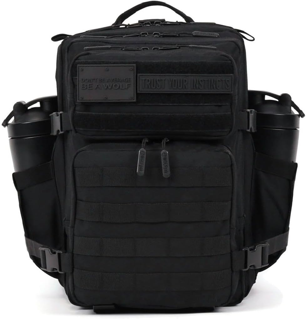 WOLFpak 25L Athletic Gym Backpack - Durable 1000D Waterproof Oxford Material with MOLLE Webbing, Laptop Pocket & Dual Cup Holders, Durable Fitness/Travel/Military Daypack (Nightshade Edition)