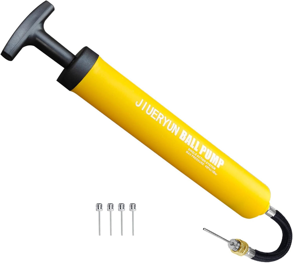 Sports Ball Pump Inflator with 5 Needles (Pin), Dual Action Hand Held Portable Air Pump with pins to Inflate Soccer Ball, Football, Volleyball, Rugby, Netball & Basketball