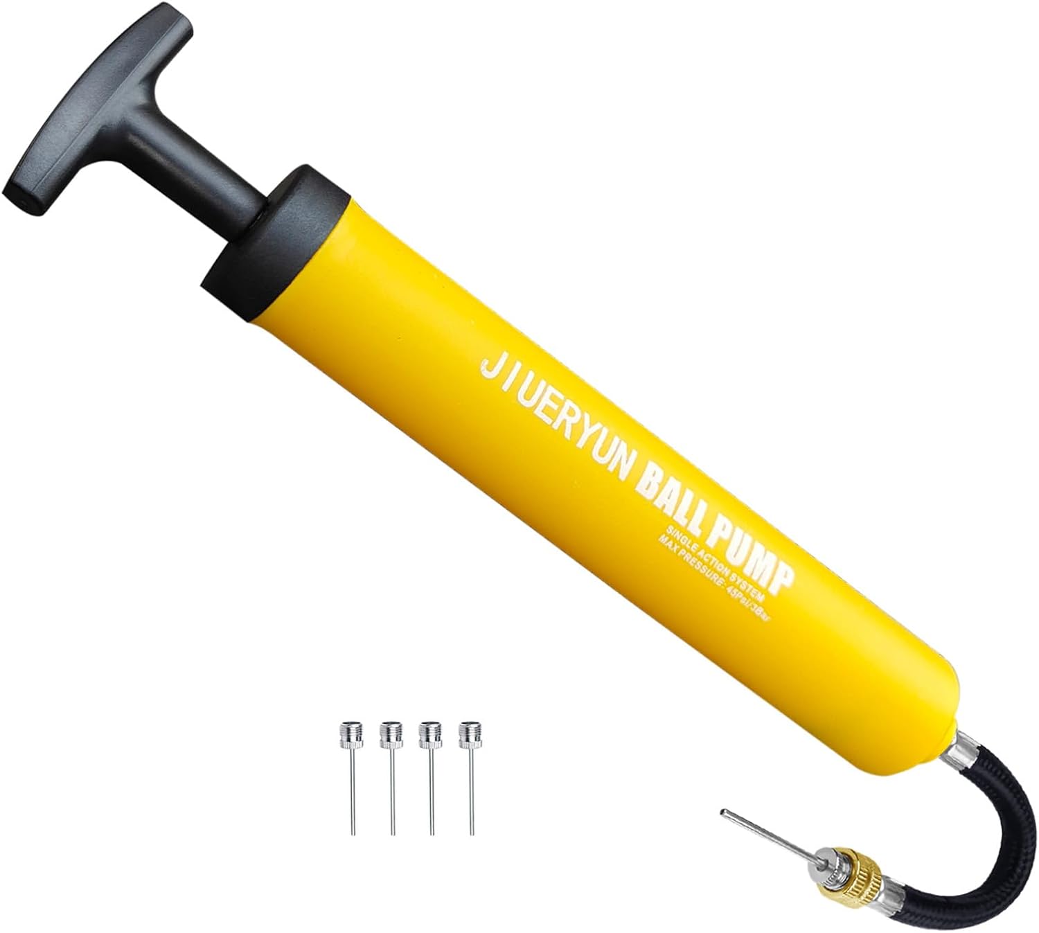 Sports Ball Pump Inflator with 5 Needles (Pin), Dual Action Hand Held Portable Air Pump with pins to Inflate Soccer Ball, Football, Volleyball, Rugby, Netball & Basketball