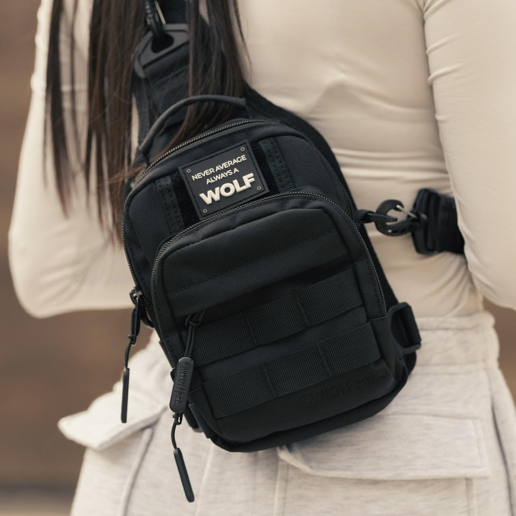 WOLFpak 4L Mini Tactical Sling Bag (Alpha Black) Compact Crossbody Backpack for Gym, Travel & EDC | Tactical Shoulder Bag with Multiple Pockets – Lightweight, Durable Sling Pack for Men & Women
