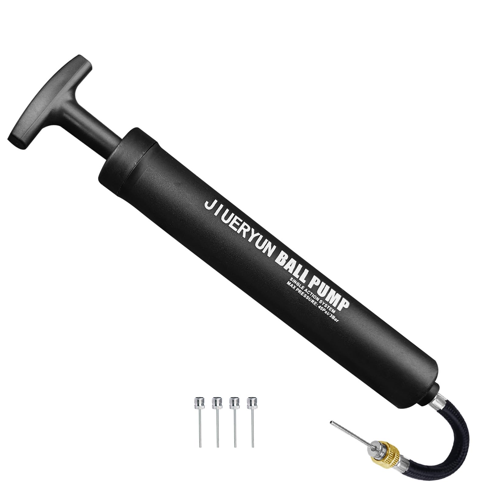 Sports Ball Pump Inflator with 5 Needles (Pin), Dual Action Hand Held Portable Air Pump with pins to Inflate Soccer Ball, Football, Volleyball, Rugby, Netball & Basketball