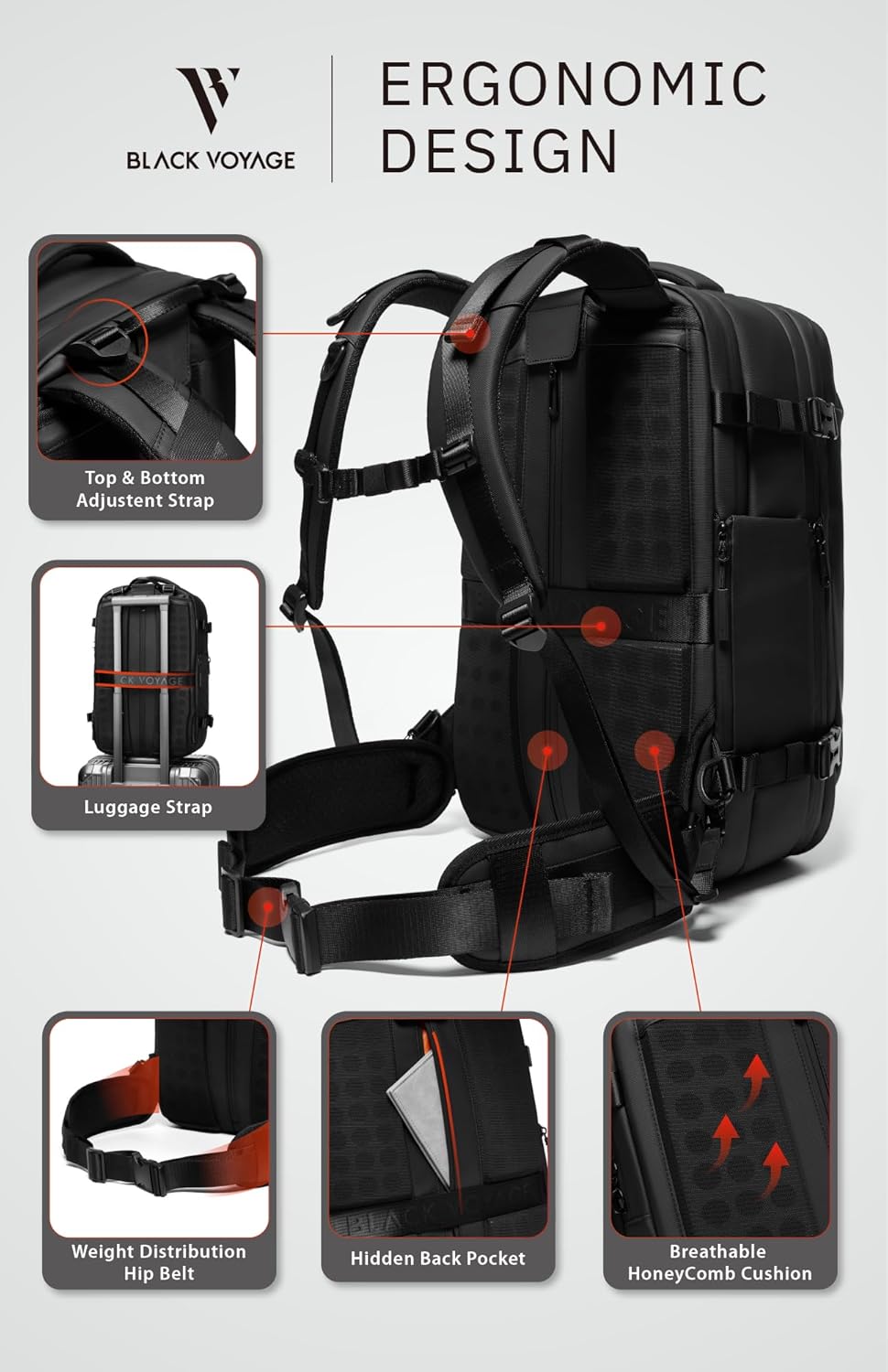 BlackVoyage Vortex Vacuum Seal Travel Backpack 60L Expandable Air Compression System Water Resistant TSA Lock Carry-On Suitcase Luggage Black Zephyr - Vacuum Pump Included
