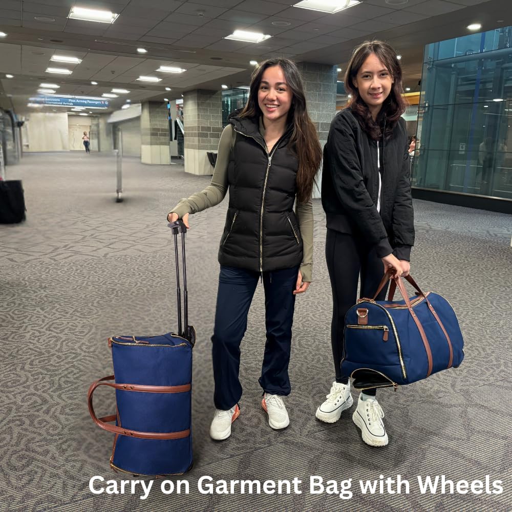 Convertible Rolling Duffel Carry On - Kendall Country Garment Weekender Bag with Wheels and Handle Shoe Pouch Convertible Garment Bag for Travel Midnight Blue, 20 inch