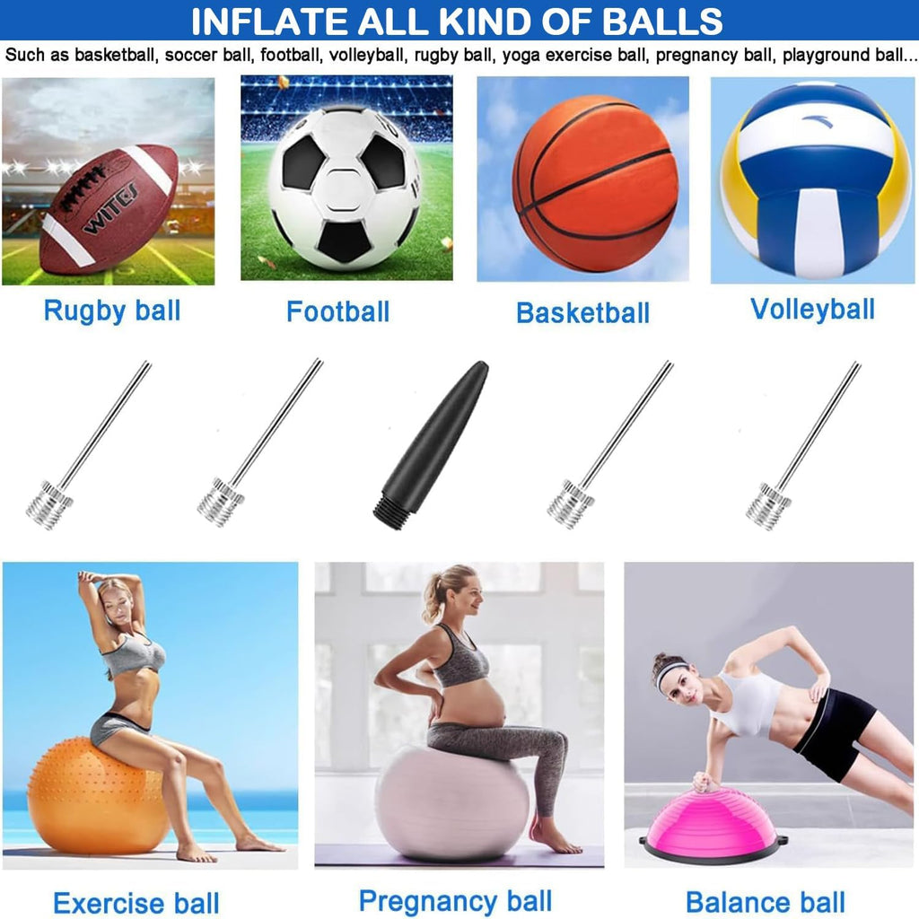 Ball Pump with Needle Storage(Never Lose Pin) Basketball Pump with 5 Needles and Extendable Cable, Soccer Football Pumps, Volleyball Pump Rugby Ball Inflator - Great for All Balls