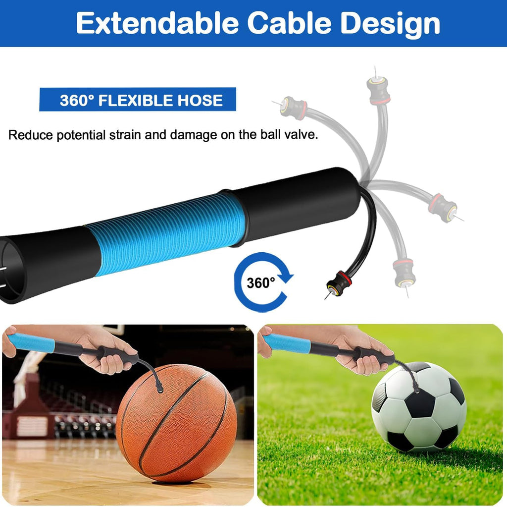 Ball Pump with Needle Storage(Never Lose Pin) Basketball Pump with 5 Needles and Extendable Cable, Soccer Football Pumps, Volleyball Pump Rugby Ball Inflator - Great for All Balls