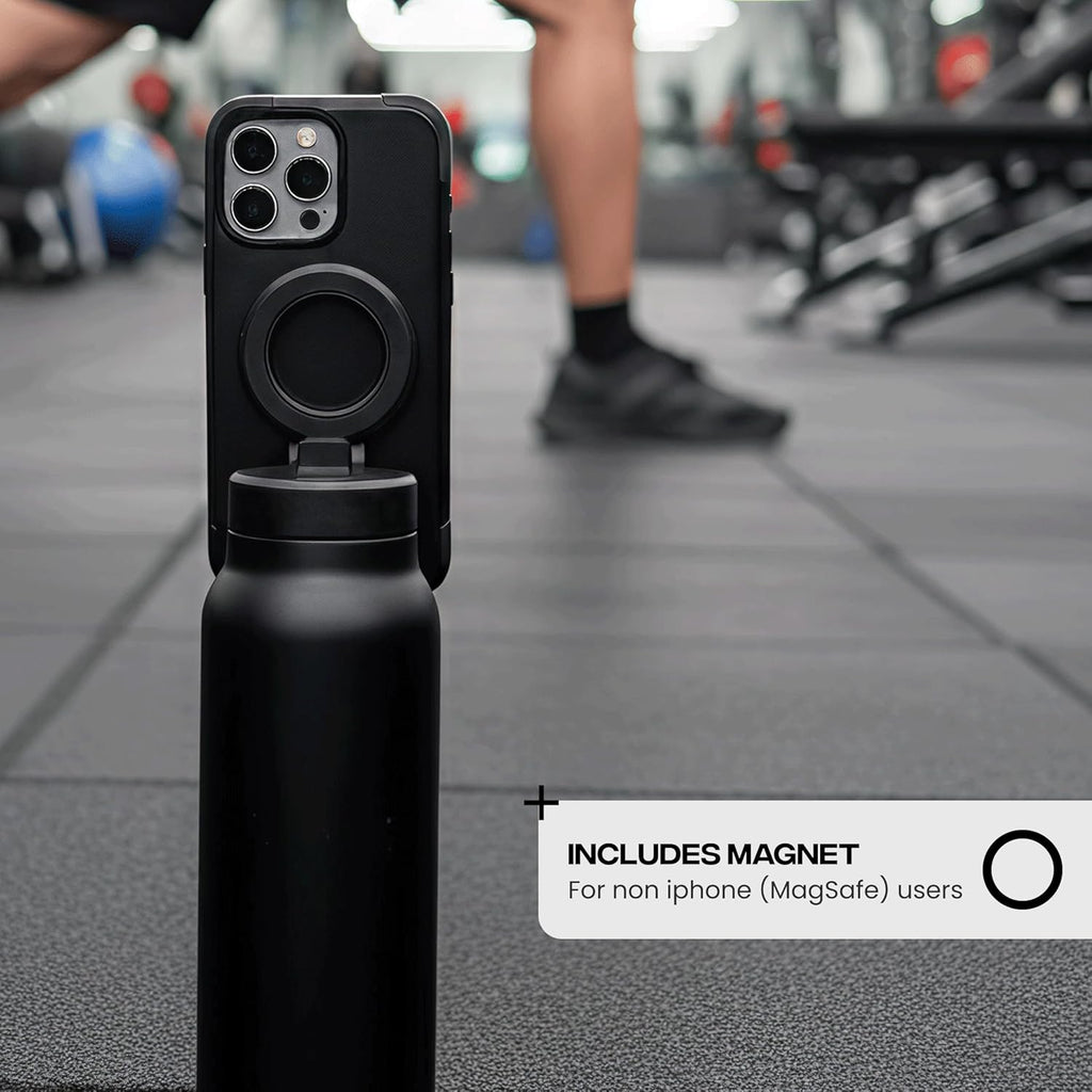 Ringo PRO Water Bottle with Magnetic Phone Mount & Sip Straw Lid - Insulated Stainless Steel Bottle for Workouts, Content Creation, Navigation & Facetime on the Go, 12Hrs Hot/24Hrs Cold Black-24oz
