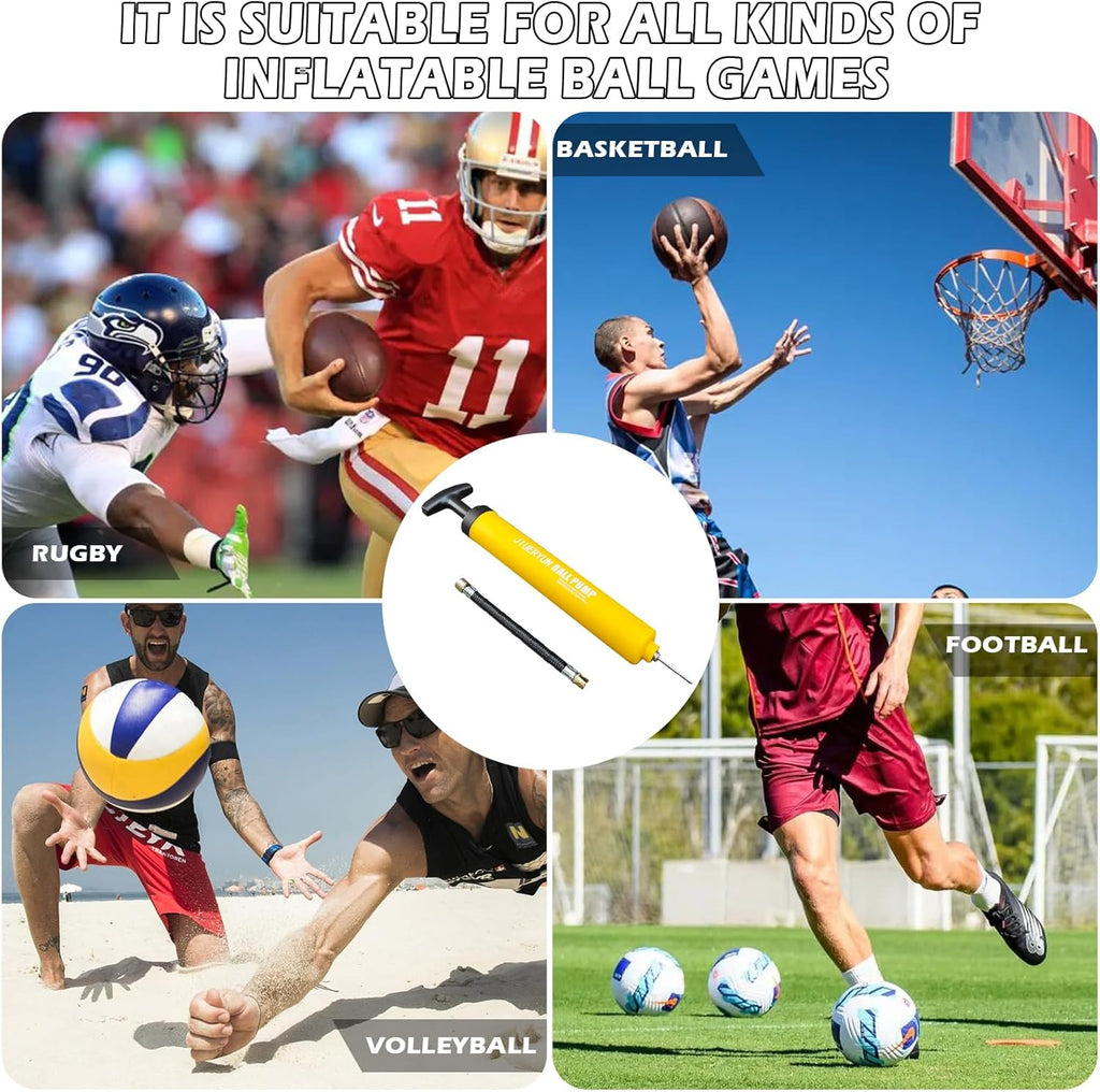 Sports Ball Pump Inflator with 5 Needles (Pin), Dual Action Hand Held Portable Air Pump with pins to Inflate Soccer Ball, Football, Volleyball, Rugby, Netball & Basketball