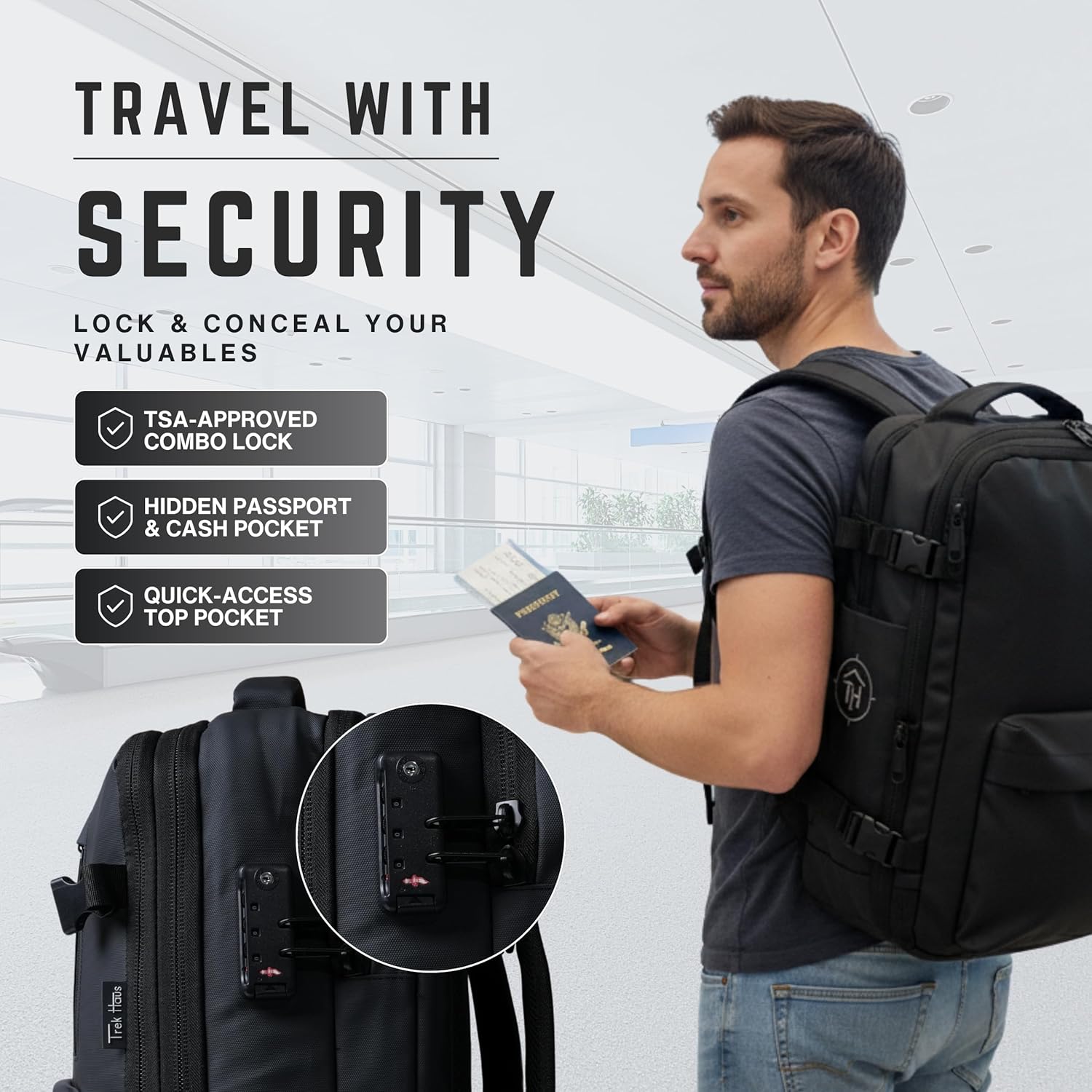 Vacuum Compression Travel Backpack Carry-On Flight Approved | 36–59L Expandable Personal-Item Size Bag with Built-in Vacuum Valve, TSA Lock, Laptop Sleeve, Waterproof Shell | Fits Under Airline Seats